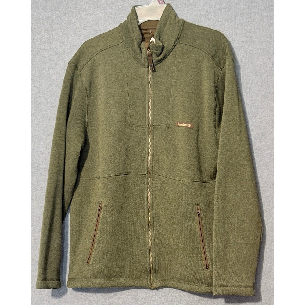 Timberland Full Zip Fleece Earthy Layering Jacket Large Green Gorpcore Hiking
